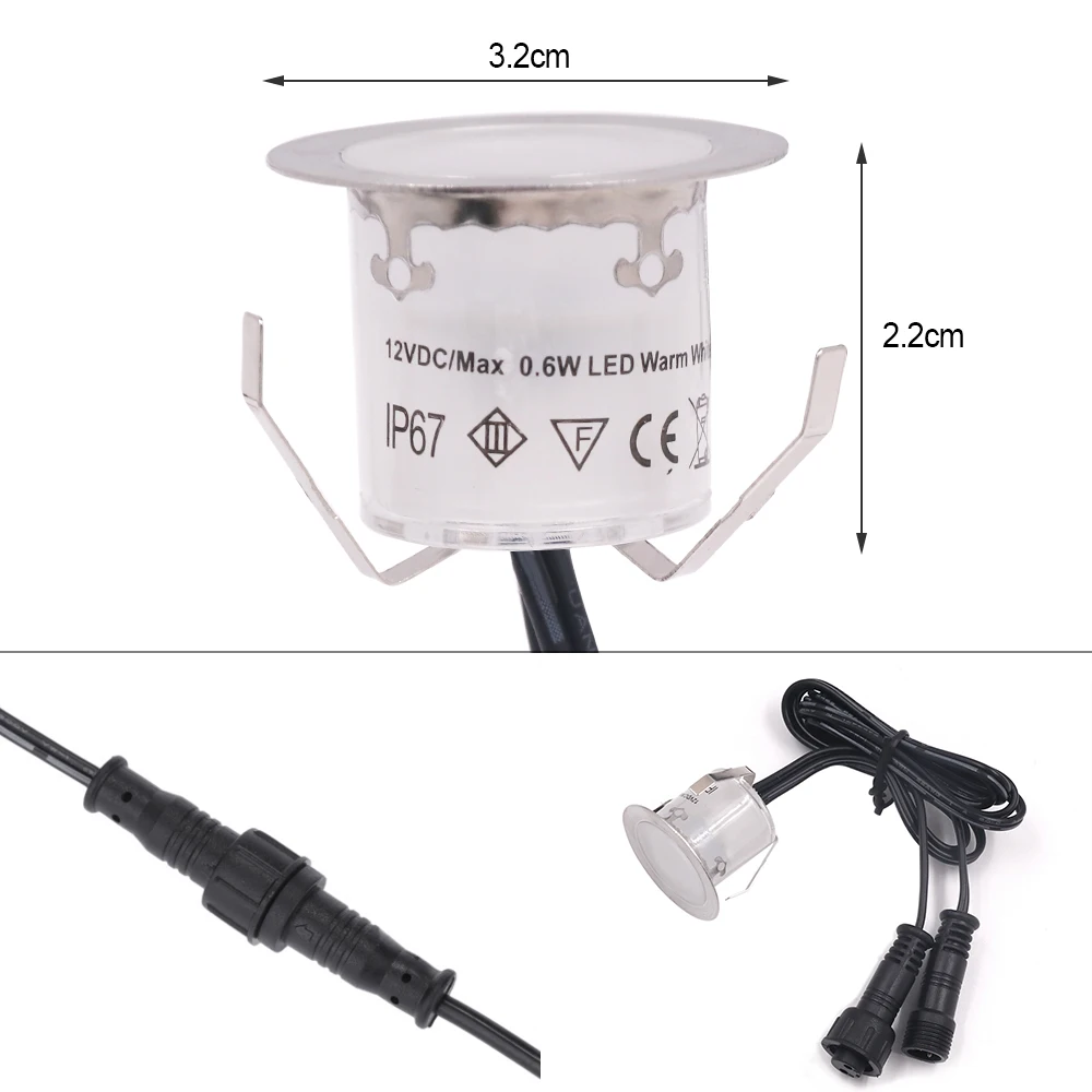 DC12V LED Deck Light IP67 Waterproof Underground Lamp Recessed Landscape Spotlight Garden Pathway Step Deck Light EU/US/UK/AU