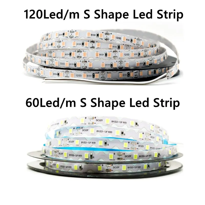 12V S Shape LED Strip Light Tape 2835 60LED/m 120LED/m Flexible LED Light Strip Lamp Warm White Light Bending Channel Letter