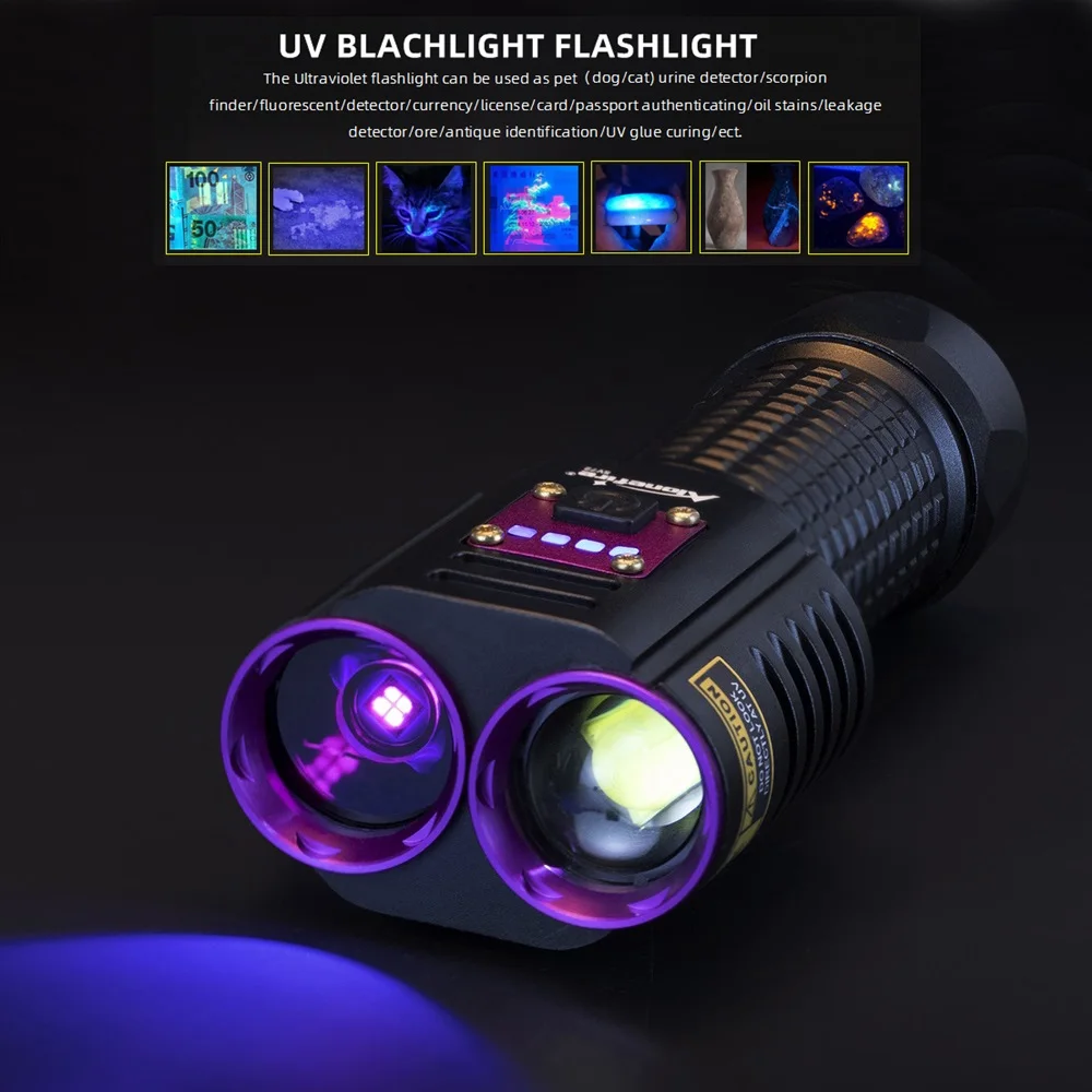 2in1 20W UV+White Light High Power Flashlight 365nm USB Charging Blacklight Money Ore Pet Stains Leakage Marker Detector Lamp
