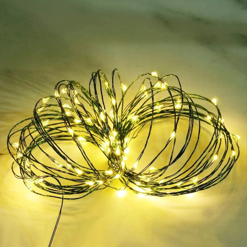 Green Cable LED Christmas String Fairy Lights Garland Outdoor Waterproof For Birthday Party Halloween Garden Room Decoration