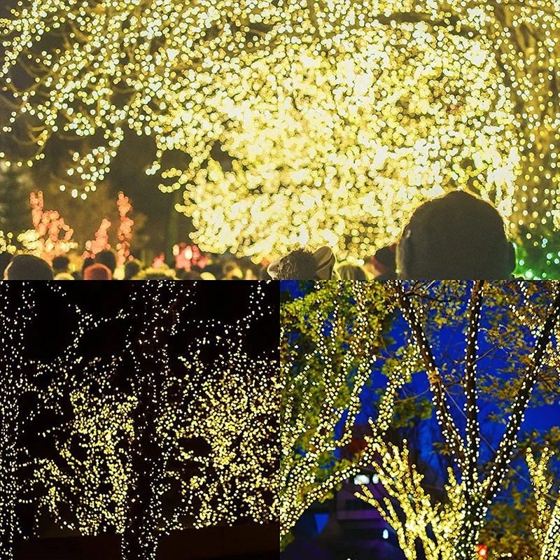 Green Cable LED Christmas String Fairy Lights Garland Outdoor Waterproof For Birthday Party Halloween Garden Room Decoration