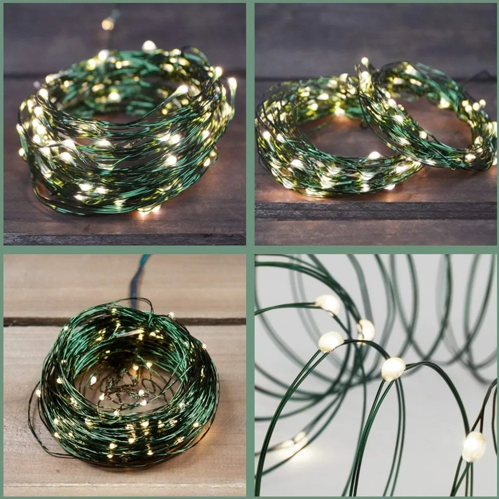 Green Cable LED Christmas String Fairy Lights Garland Outdoor Waterproof For Birthday Party Halloween Garden Room Decoration