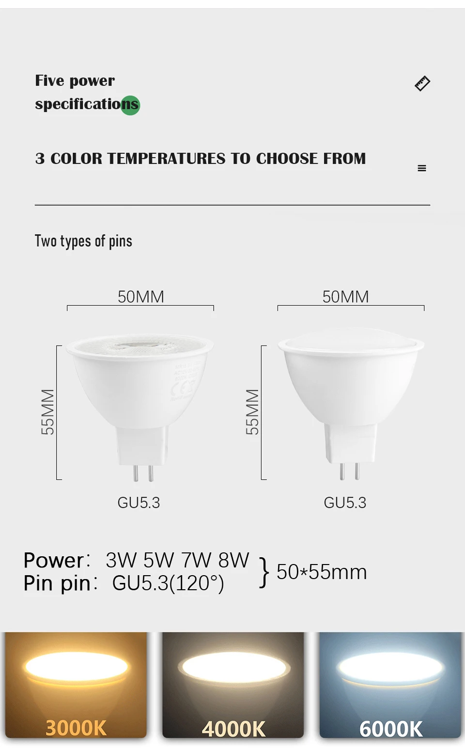 10pcs/lot LED Low Voltage Spotlight GU5.3/MR16 AC/DC 12V 3W-7W High Efficiency Warm White Light Can Replace 20W 50W Halogen Lamp