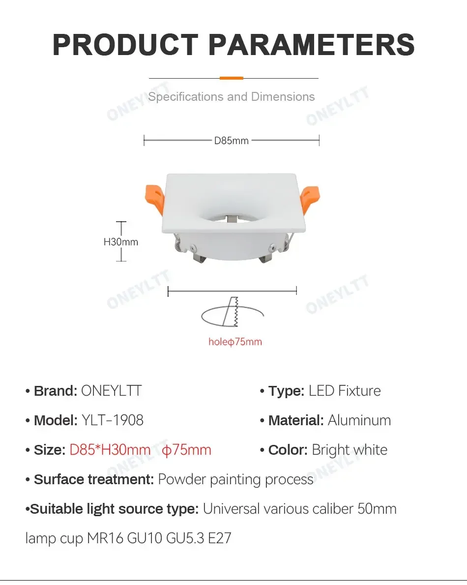 Hot sale 2022LED module MR16 anti-glare led spotlight fixture aluminum round square gu10 embedded led downlight frame