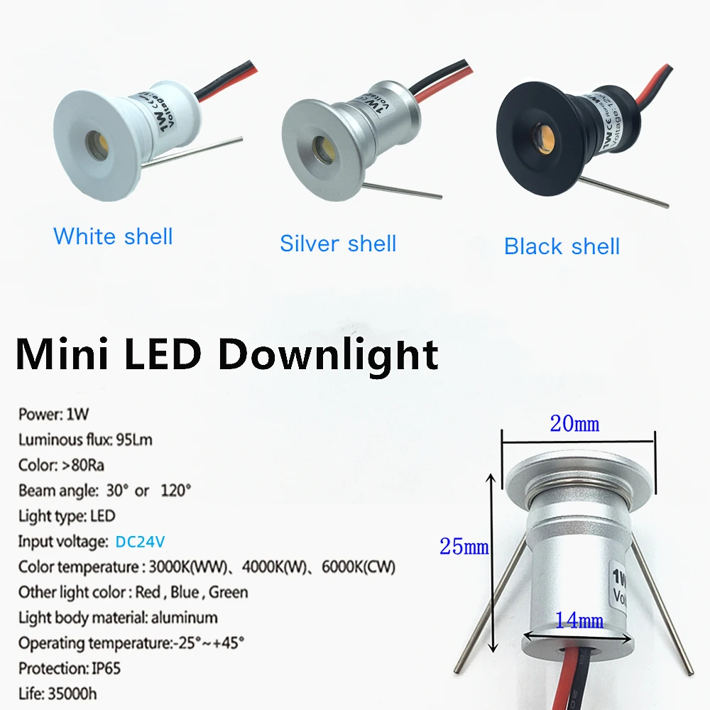 24V Led Mini Spotlight 1W 15mm Downlight 24V Dimmable Small IP65 LED Spot Lamps Hotel Cabinet Lights Home Ceiling Spot Lighting