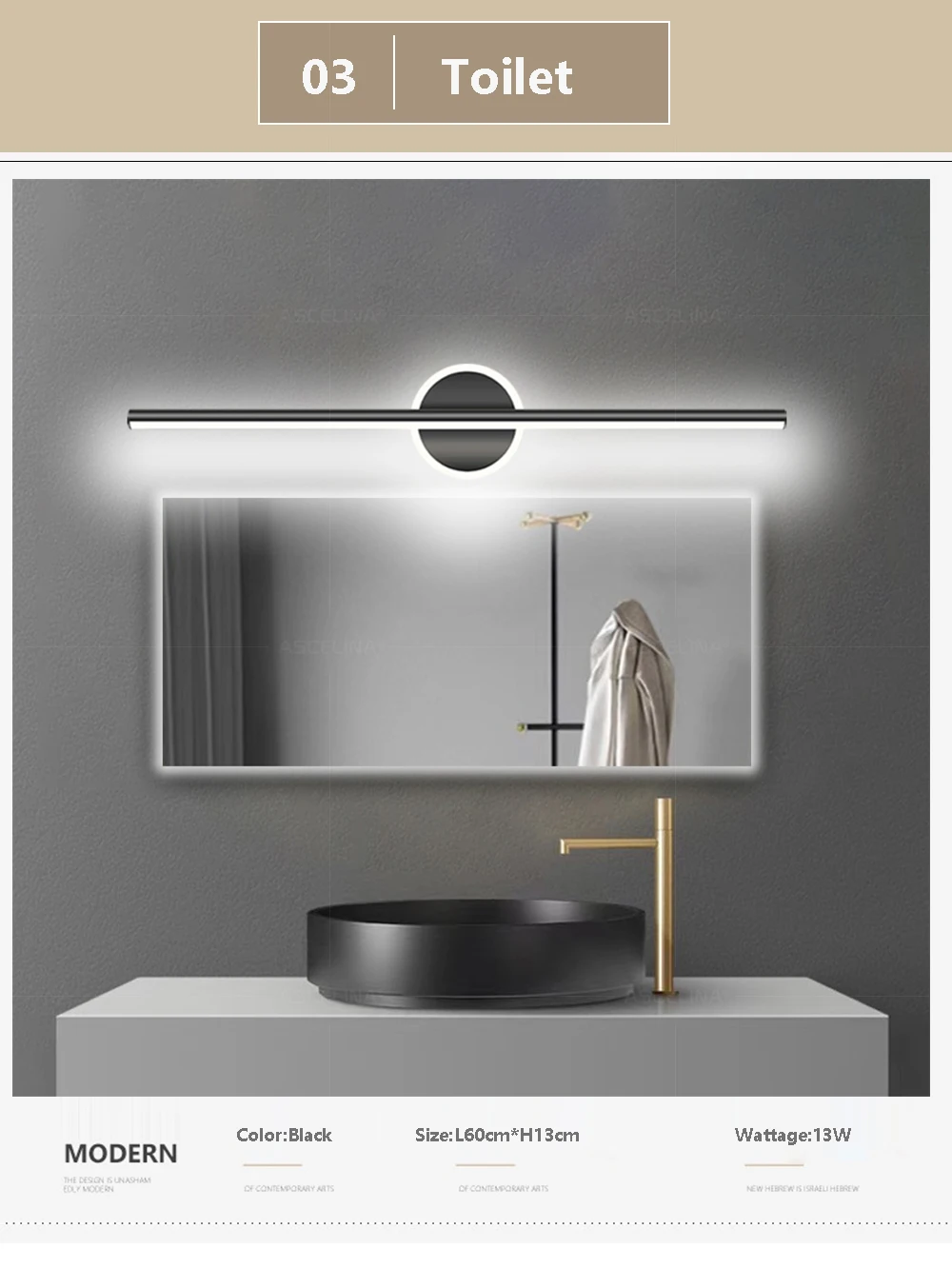 Modern LED Wall Lamp Black Mirror Light Dresser Bathroom Toilet Long Strip Lamps Home Decor 40/60/80CM Led Lighting Lustre
