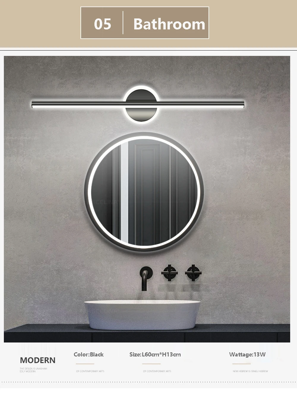 Modern LED Wall Lamp Black Mirror Light Dresser Bathroom Toilet Long Strip Lamps Home Decor 40/60/80CM Led Lighting Lustre