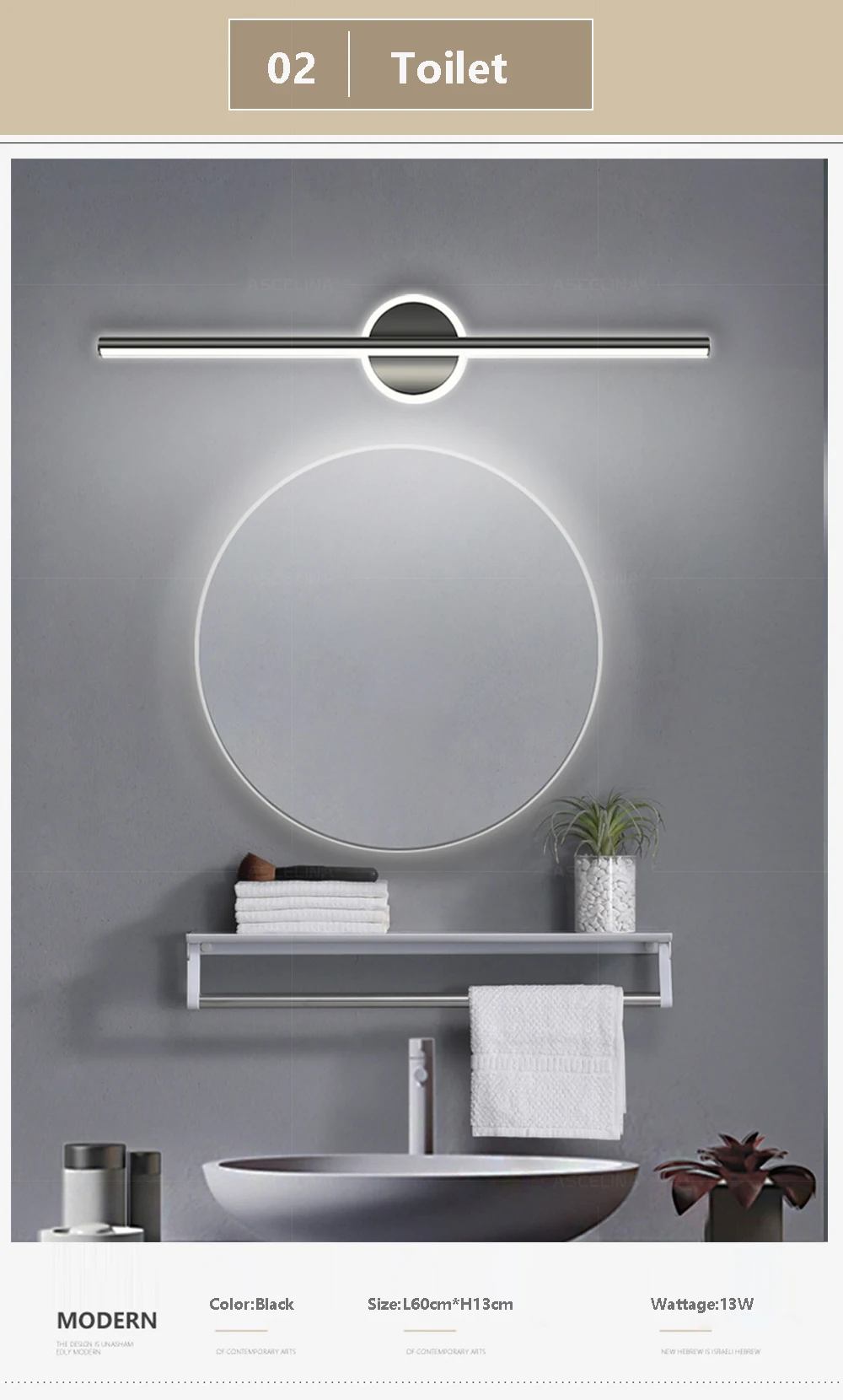 Modern LED Wall Lamp Black Mirror Light Dresser Bathroom Toilet Long Strip Lamps Home Decor 40/60/80CM Led Lighting Lustre