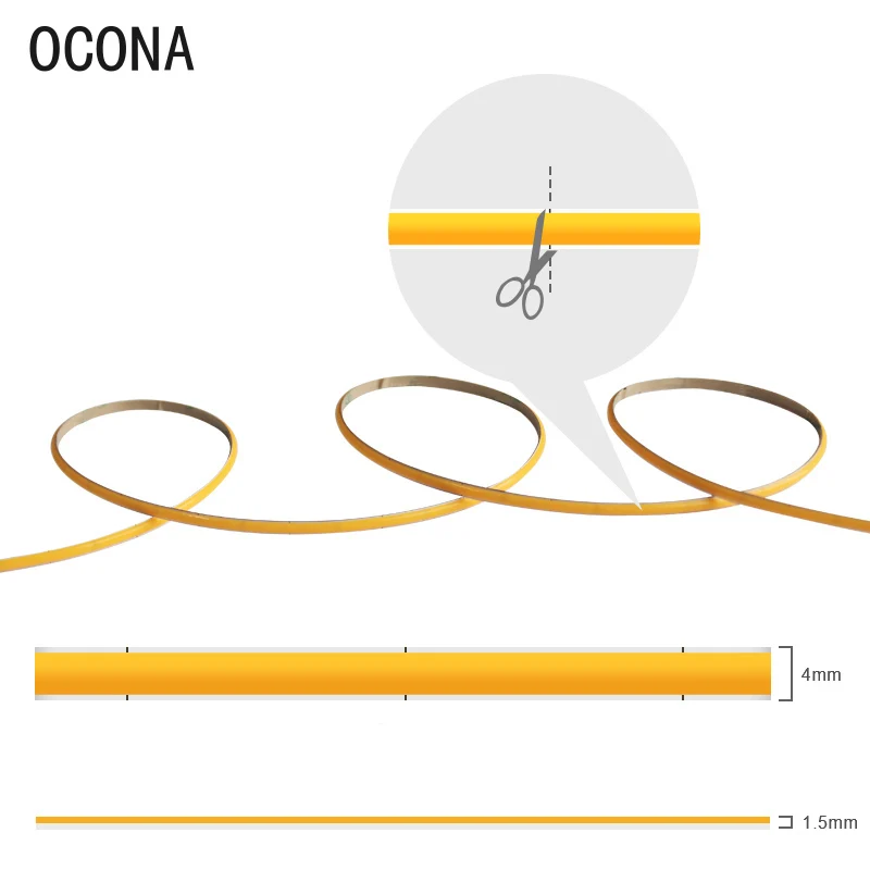 OCONA 4mm Super Thin COB LED Strip Lights for Home Decor 480LEDs/m High Density Flexible Tape Light 12V 24V Warm White Dimmable