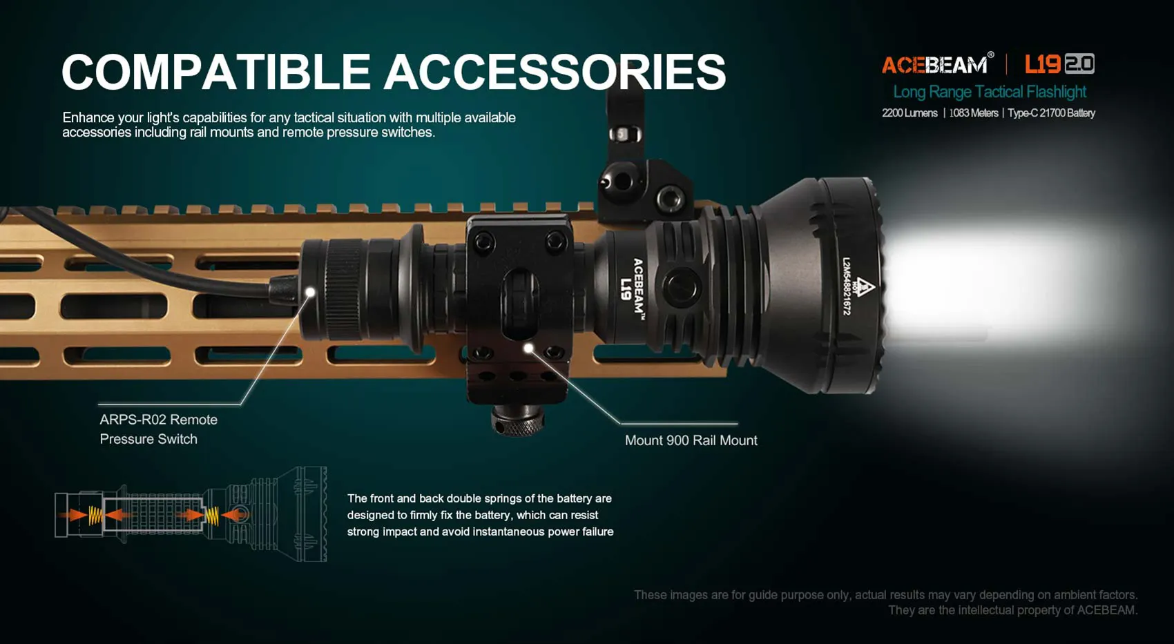 ACEBEAM L19 2.0 Hunting Flashlight Max 2200 Lumens 1520 Meters Long-Rang Rechargeable Flashlight for Hunting Powerful LED Torch