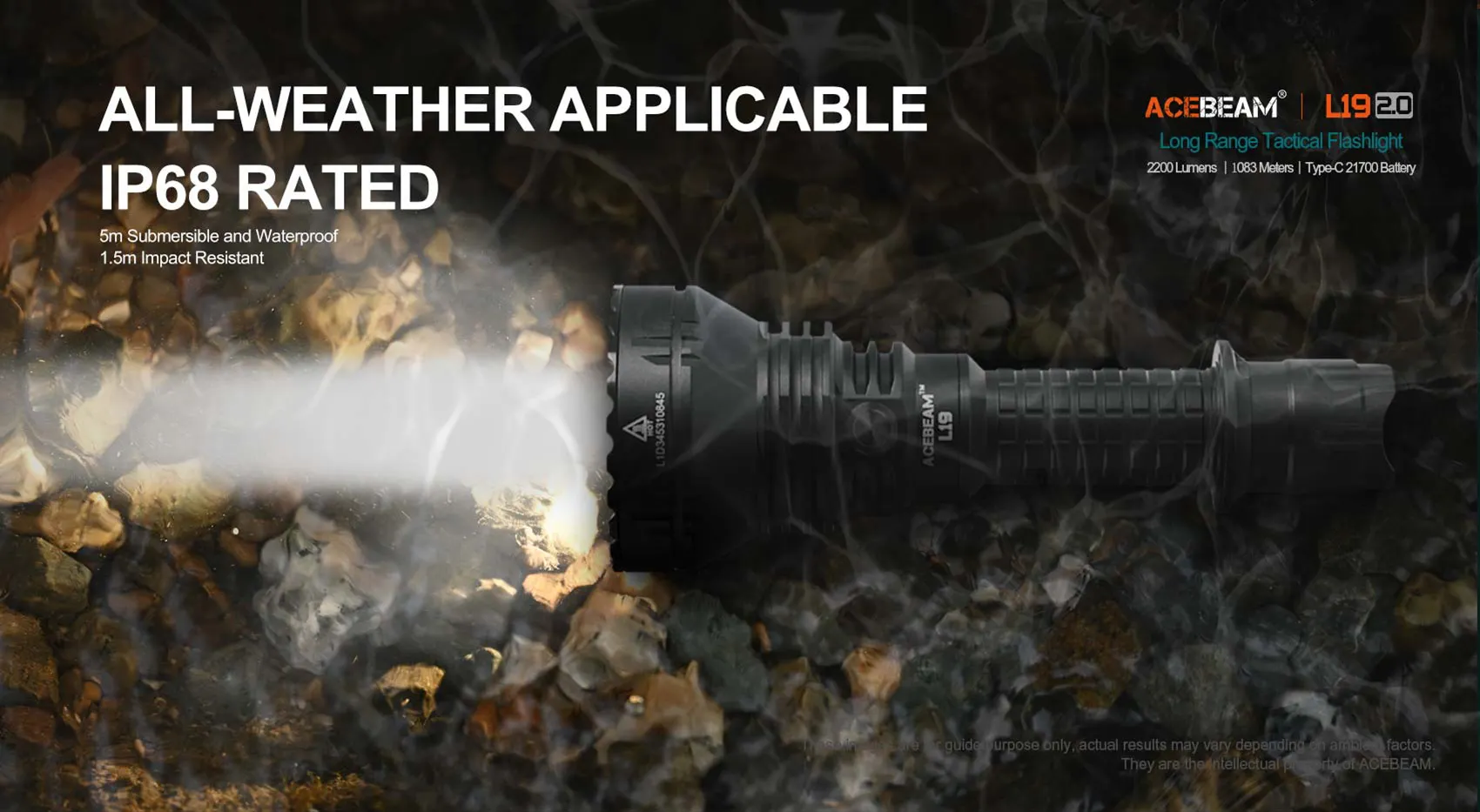 ACEBEAM L19 2.0 Hunting Flashlight Max 2200 Lumens 1520 Meters Long-Rang Rechargeable Flashlight for Hunting Powerful LED Torch