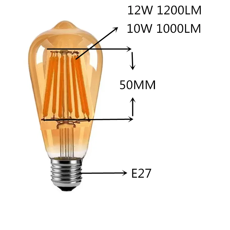 LED Edison Filament Bulbs Golden Art Lights ST64 Dimmable E27 B22 2W 4W 6W 8W 10W 12W 220V 110V 2700K 360 Degree Energy Lamps