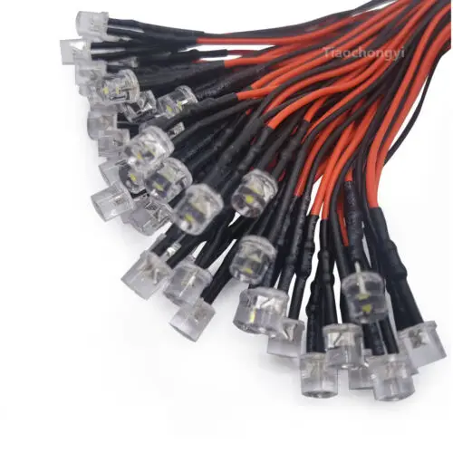 20pcs 3mm/5mm 5V 12V 24V LED Red RGB Pre-Wired Water Clear Flat LED Light Emitting Diodes