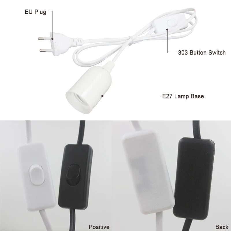 EU Plug 1.8m Power Cord Cables E27 Lamp Base Holder With Switch Wire For Pendant Led Bulbs Fixture Hanglamp Suspension Socket