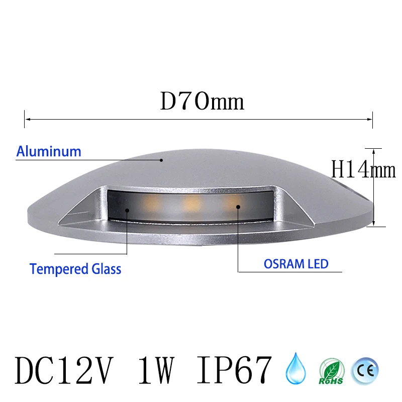 DC12V 1W Ultra-Thin Led Outdoor Waterproof Garden Terrace Lawn Lamp IP67 Step Stair Deck Ground Spot Surface Mounted Spotlight