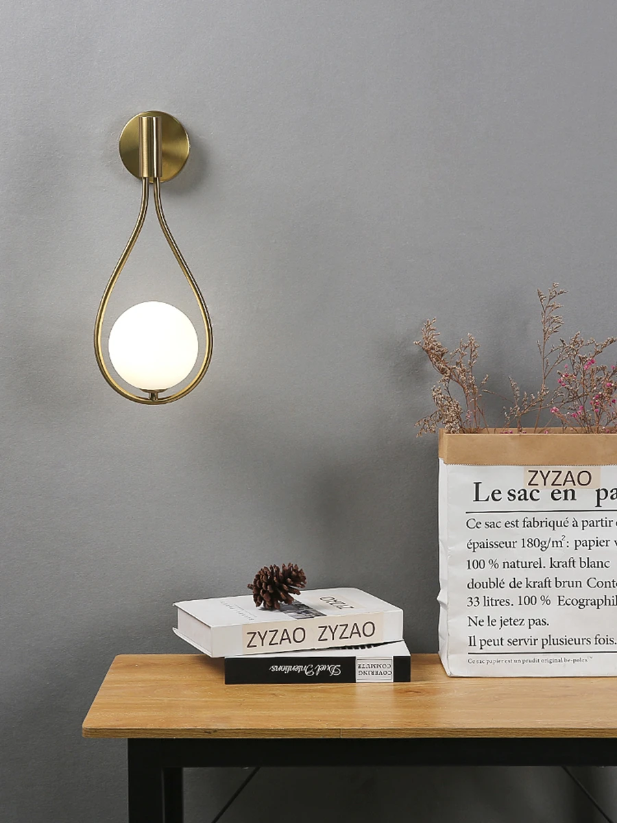 Modern Metal Glass Ball Wall Lamp Nordic Simple Wall Lamps for Living Room Bedroom Bedside Aisle Corridor Staircase Wall Lights