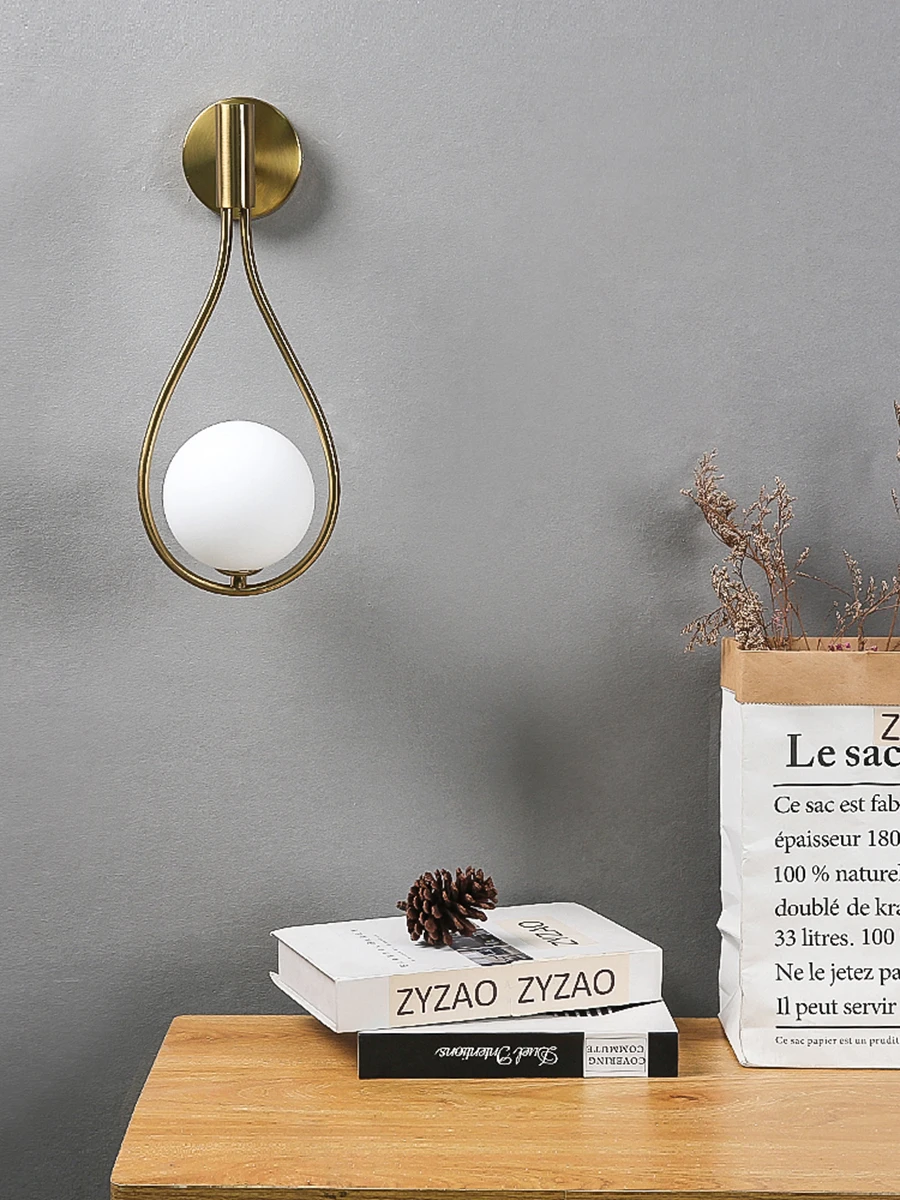 Modern Metal Glass Ball Wall Lamp Nordic Simple Wall Lamps for Living Room Bedroom Bedside Aisle Corridor Staircase Wall Lights