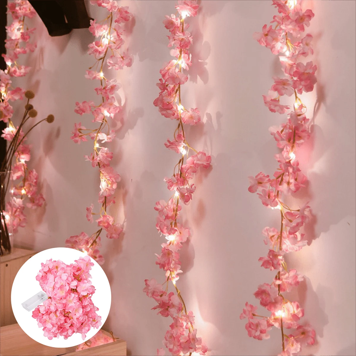 1PC Cherry Blossom String Light 20LED Garland Artificial Flower Garland Vines Fairy Lights For Bedroom Wedding Party Decoration
