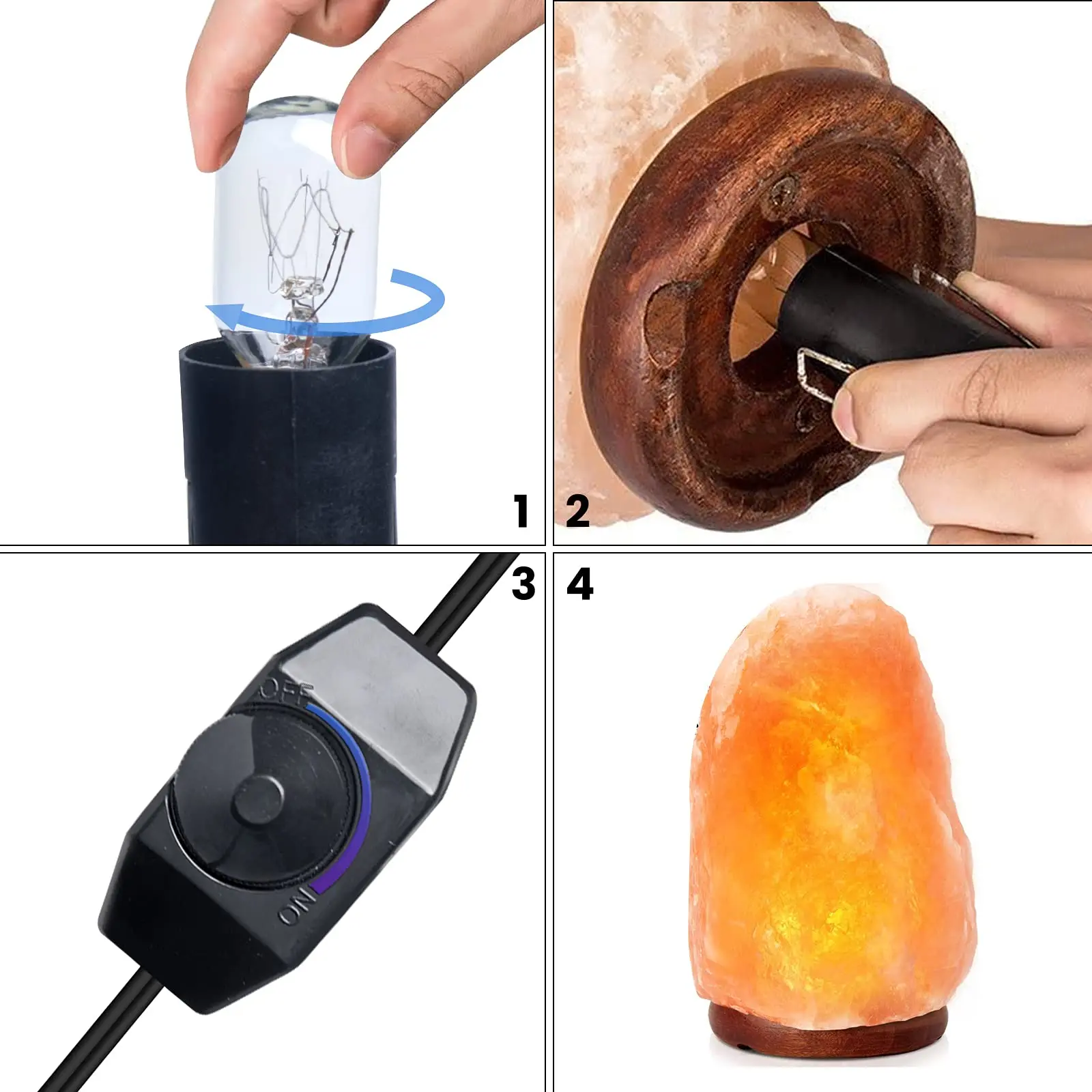 1.8m Power Cord Cable Wire with Dimmable Switch E27 Metal Clip E14 Socket Lamp Base Hanglamp Holder EU Cord for Salt Rock Lamps