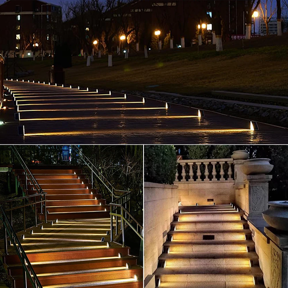 Outdoor Solar Step Lights, Warm White & RGB, IP67 Waterproof, Auto On, for Patio, Yard, Driveway, Porch Decoration