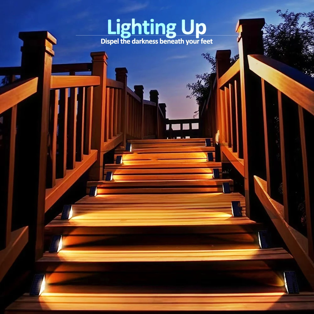 Outdoor Solar Step Lights, Warm White & RGB, IP67 Waterproof, Auto On, for Patio, Yard, Driveway, Porch Decoration