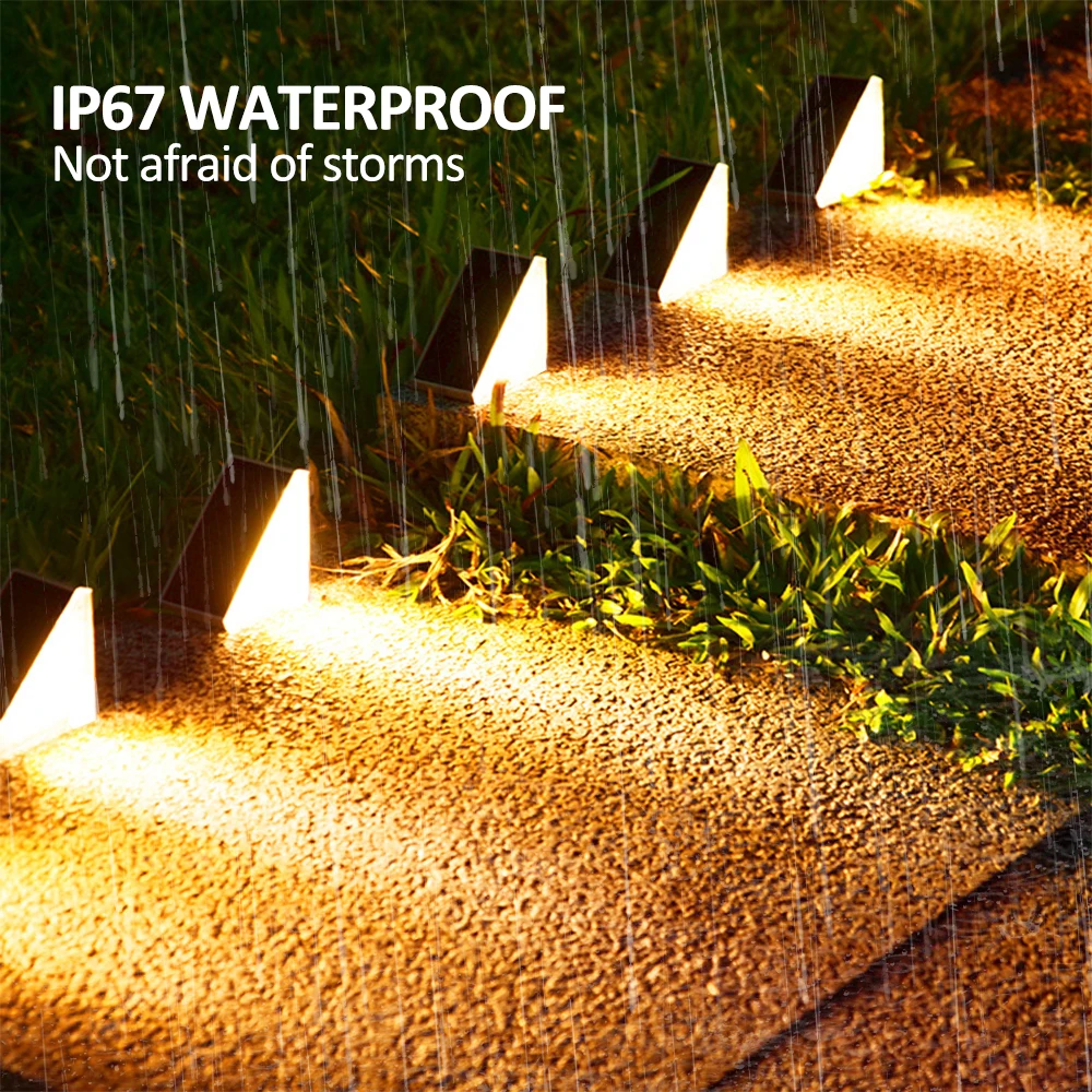 Outdoor Solar Step Lights, Warm White & RGB, IP67 Waterproof, Auto On, for Patio, Yard, Driveway, Porch Decoration