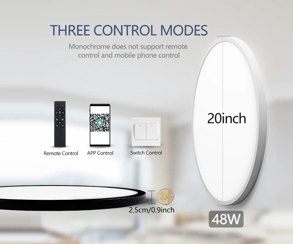 50CM Large Ceiling Lamp Smart APP/Remote Control Dimmable for Bedroom 48W Ceiling Lights AC 110/220V LED Lights for Living Room