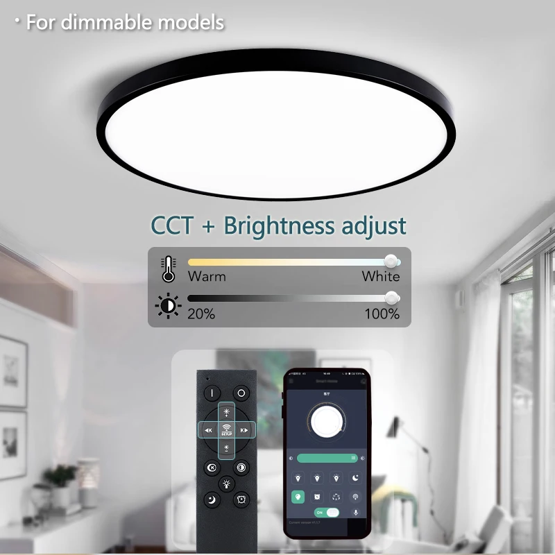 50CM Large Ceiling Lamp Smart APP/Remote Control Dimmable for Bedroom 48W Ceiling Lights AC 110/220V LED Lights for Living Room