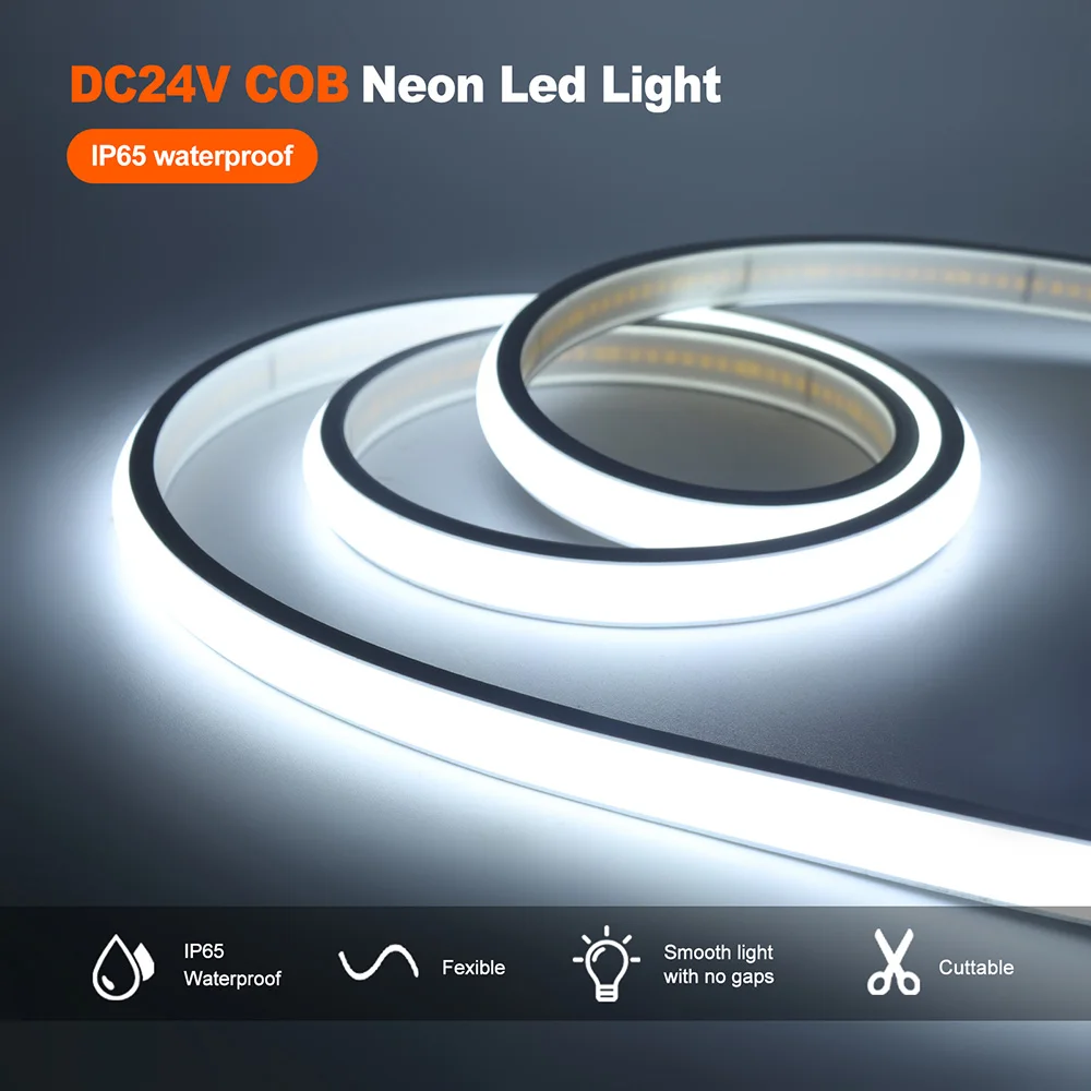 IP68 Waterproof COB LED Neon Strip Light 12V 24V Dimmable 320 LEDs Flexible Ribbon High Density Linear Lighting Home Decoration