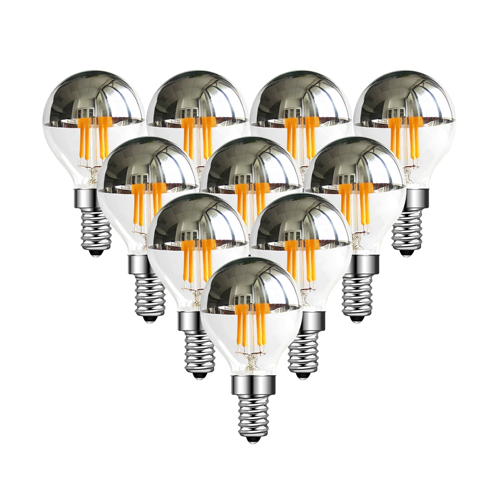 Vintage LED Bulb E14 E12 Edison Silver Tipped G45 4W Half Chrome LED Decorative Light Lamp 40W Equal LED Filament Mirror Bulbs