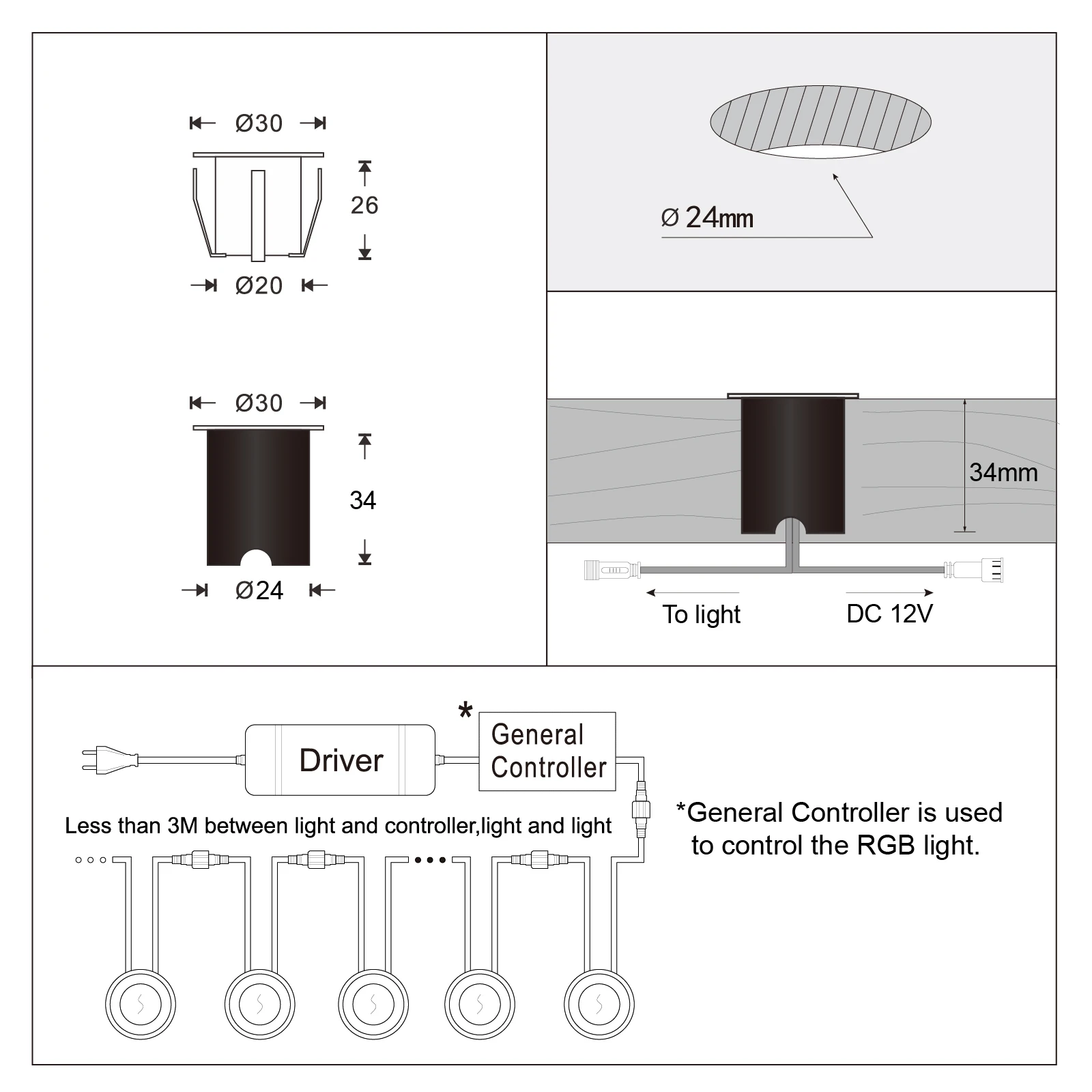 QACA WIFI RGB LED Deck Ligths IP67 Waterproof Colorful Outdoor Recessed Lighting for Yard Garden Deck Scenery Stairs Patio Step