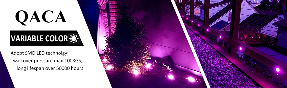 QACA WIFI RGB LED Deck Ligths IP67 Waterproof Colorful Outdoor Recessed Lighting for Yard Garden Deck Scenery Stairs Patio Step