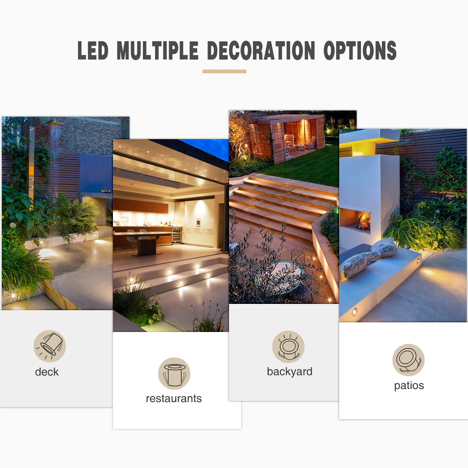QACA WIFI RGB LED Deck Ligths IP67 Waterproof Colorful Outdoor Recessed Lighting for Yard Garden Deck Scenery Stairs Patio Step