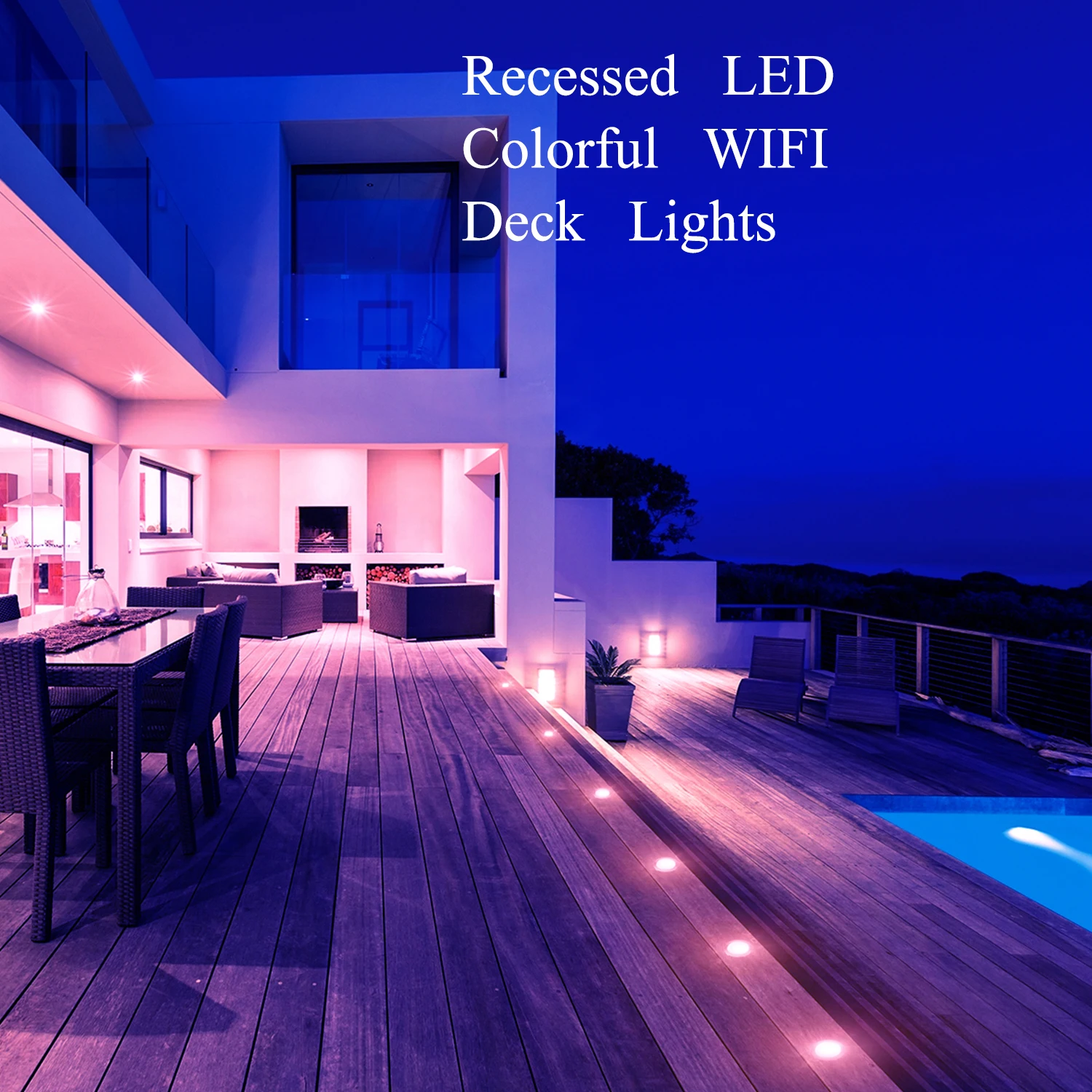 QACA WIFI RGB LED Deck Ligths IP67 Waterproof Colorful Outdoor Recessed Lighting for Yard Garden Deck Scenery Stairs Patio Step