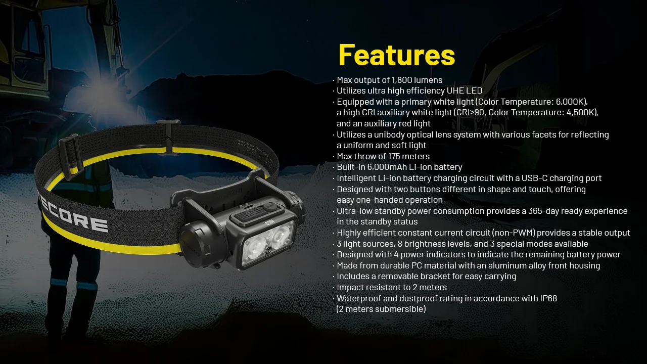 NITECORE NU53 Rechargeable Headlamp 1800Lumens 8 x NiteLab UHE LEDs Built-in 6000mAh Battery For Hiking/Trekking, Trail Running