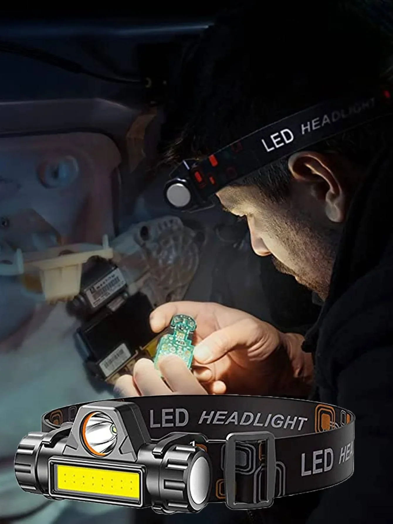 Rechargeable Fishing LED Headlamp Camping Headlight XPE COB Work Light 2 Lighting Modes With Tail Magnet Detachable