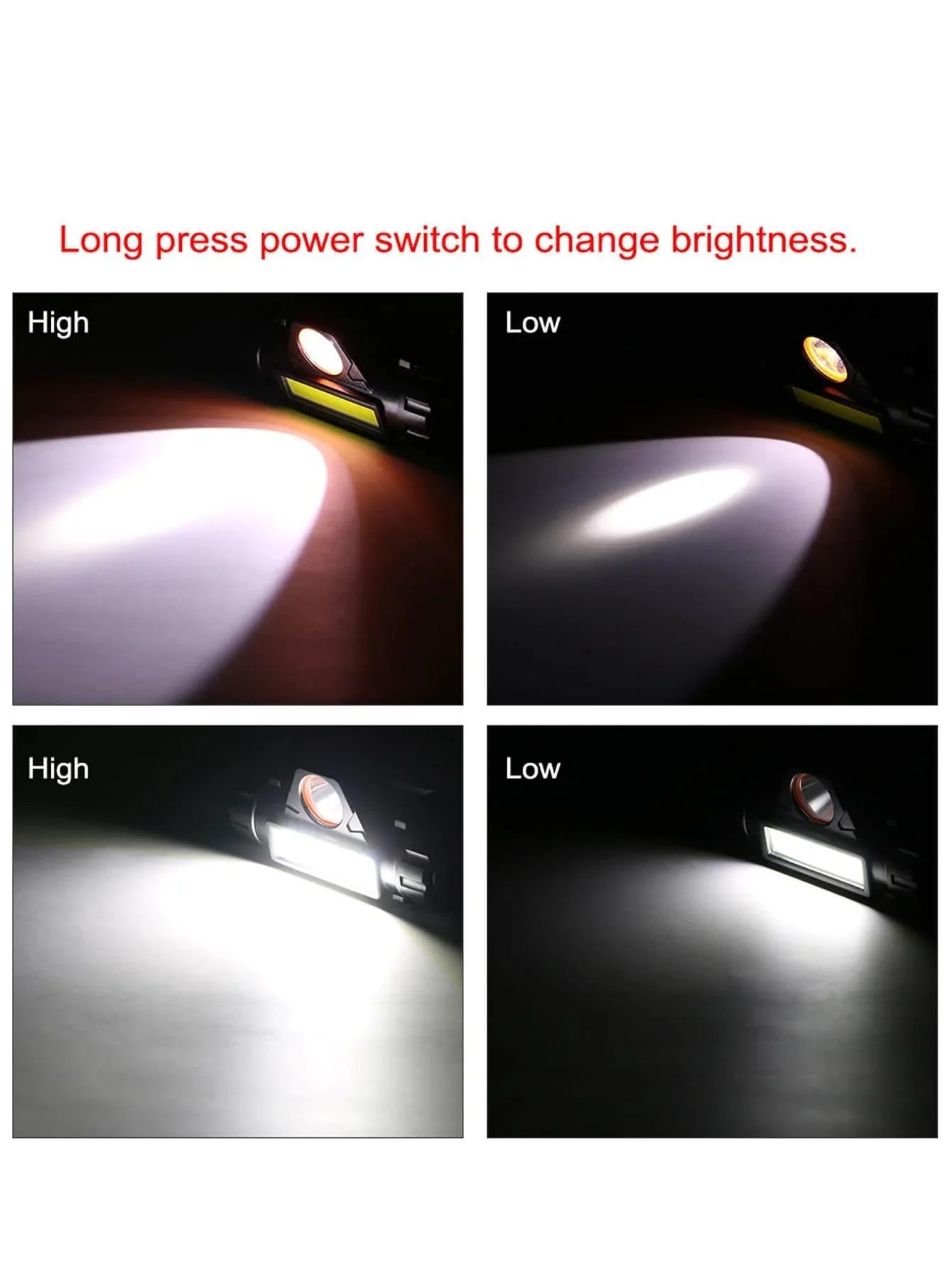 Rechargeable Fishing LED Headlamp Camping Headlight XPE COB Work Light 2 Lighting Modes With Tail Magnet Detachable