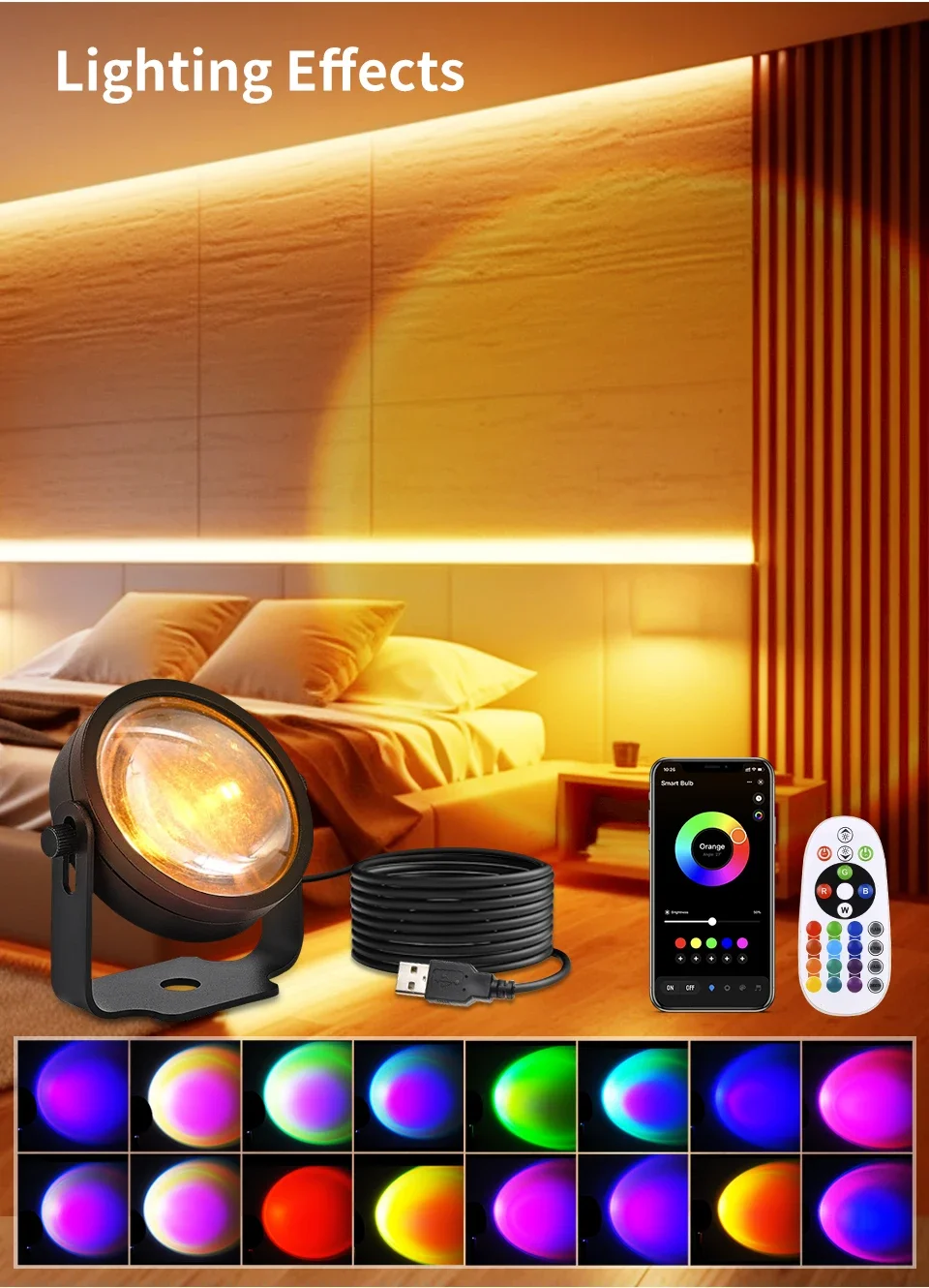 Smart Sunset Lamp Tuya USB Sunset Projector Light RGB Smart Life APP Remote For Room Photography Background Decor Lighting