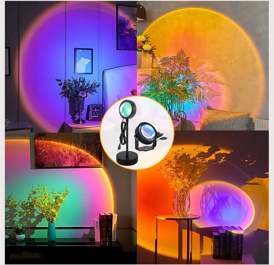 Smart Sunset Lamp Tuya USB Sunset Projector Light RGB Smart Life APP Remote For Room Photography Background Decor Lighting
