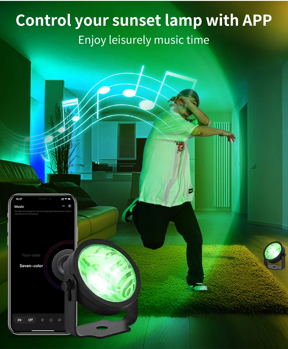 Smart Sunset Lamp Tuya USB Sunset Projector Light RGB Smart Life APP Remote For Room Photography Background Decor Lighting