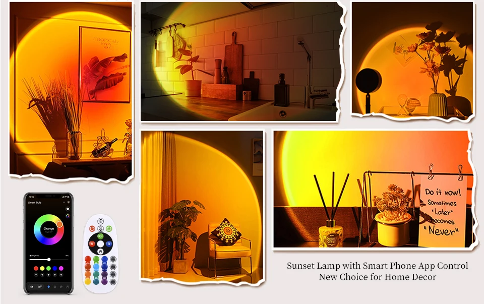 Smart Sunset Lamp Tuya USB Sunset Projector Light RGB Smart Life APP Remote For Room Photography Background Decor Lighting
