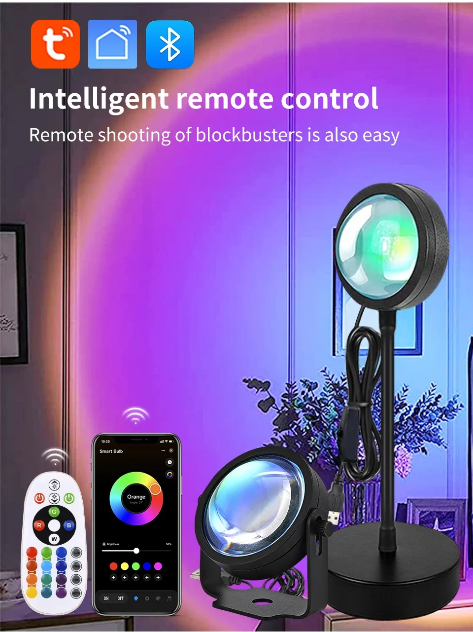 Smart Sunset Lamp Tuya USB Sunset Projector Light RGB Smart Life APP Remote For Room Photography Background Decor Lighting