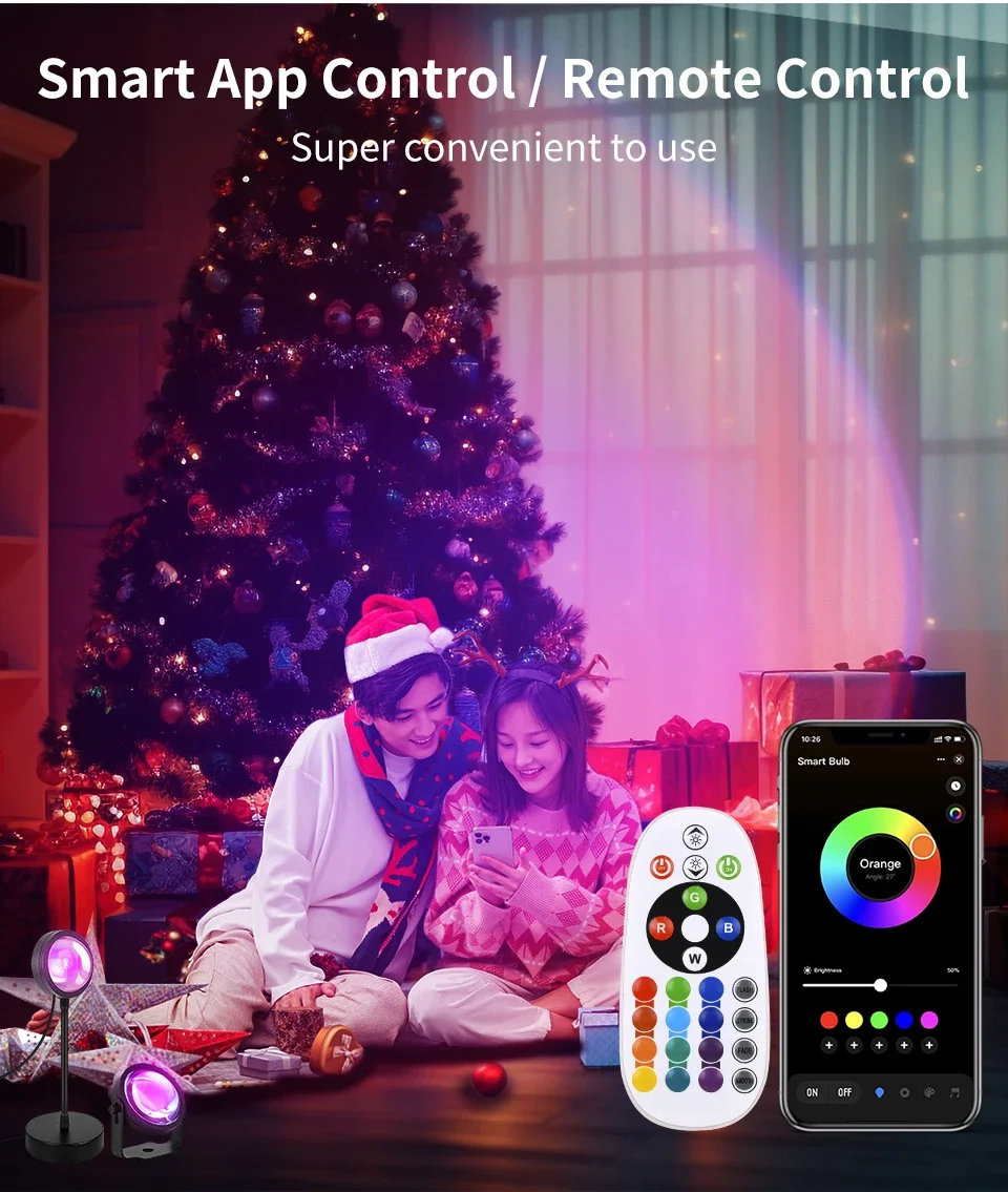Smart Sunset Lamp Tuya USB Sunset Projector Light RGB Smart Life APP Remote For Room Photography Background Decor Lighting