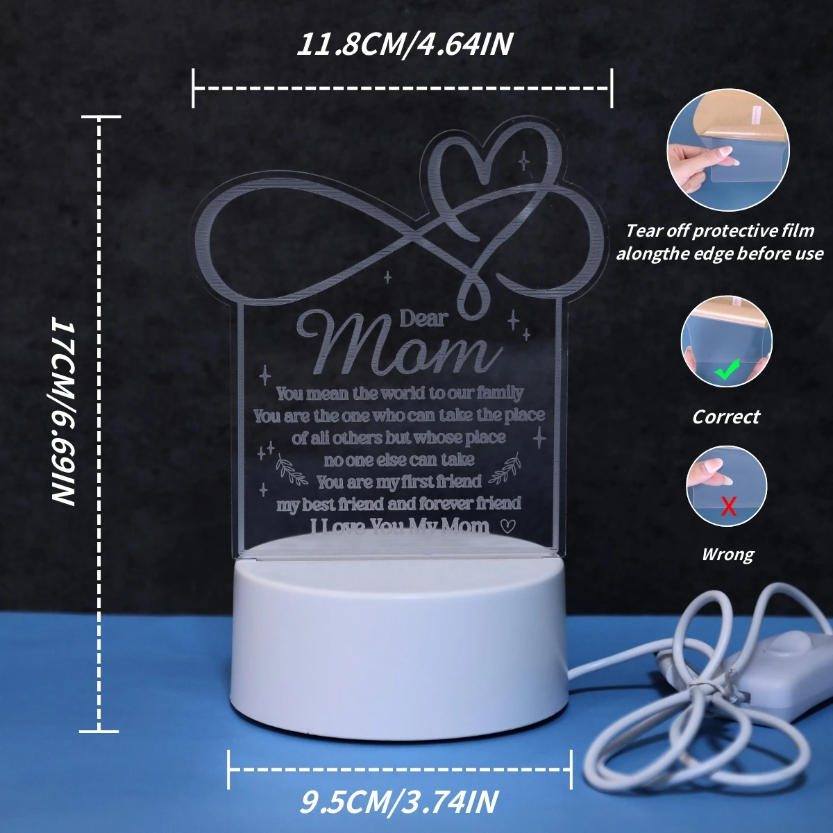 USB Powered Love Mom Night Light, the Ideal Gift for Mothers on Birthdays, Christmas, Mother's Day, and Thanksgiving!