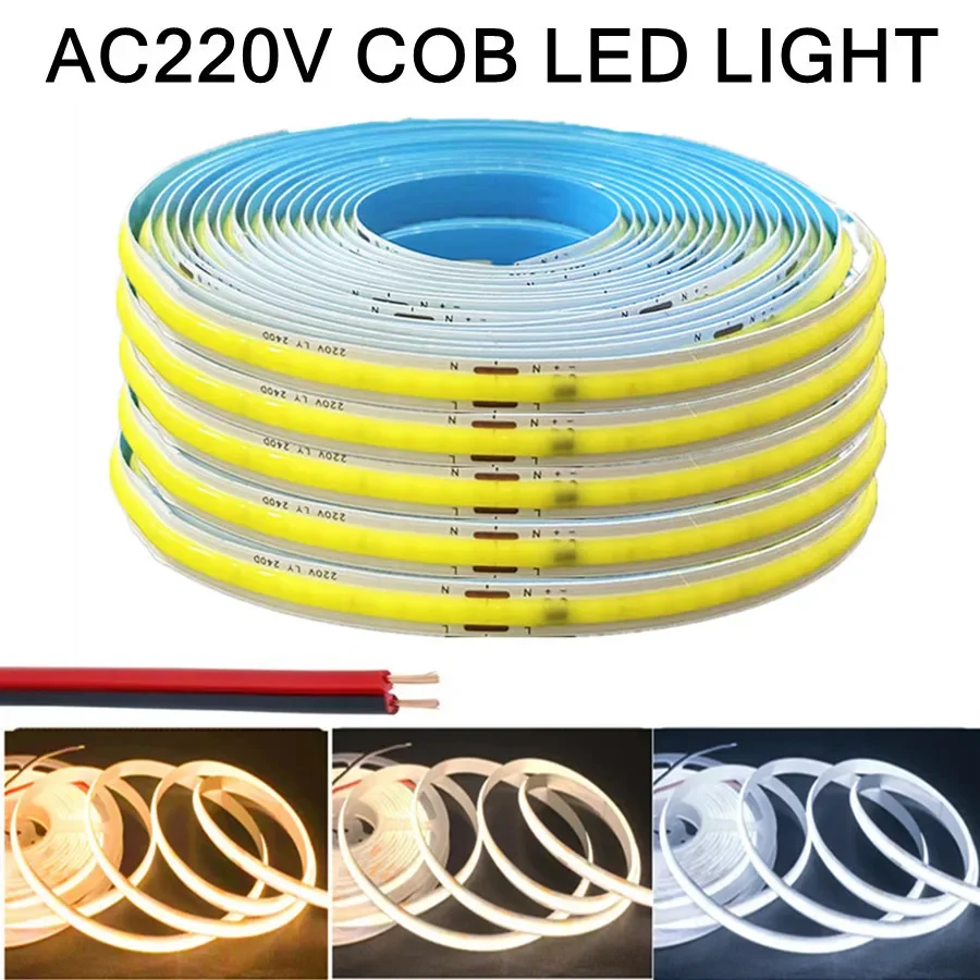 1-5m 220V Flexible Tape Lights COB LED Strip Light Smart IC No Need Driver High Bright 240 LEDs Linear Lighting RA95 Warm White