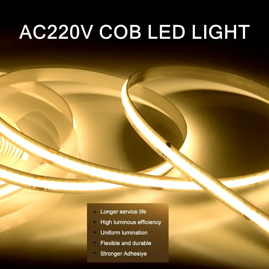 1-5m 220V Flexible Tape Lights COB LED Strip Light Smart IC No Need Driver High Bright 240 LEDs Linear Lighting RA95 Warm White