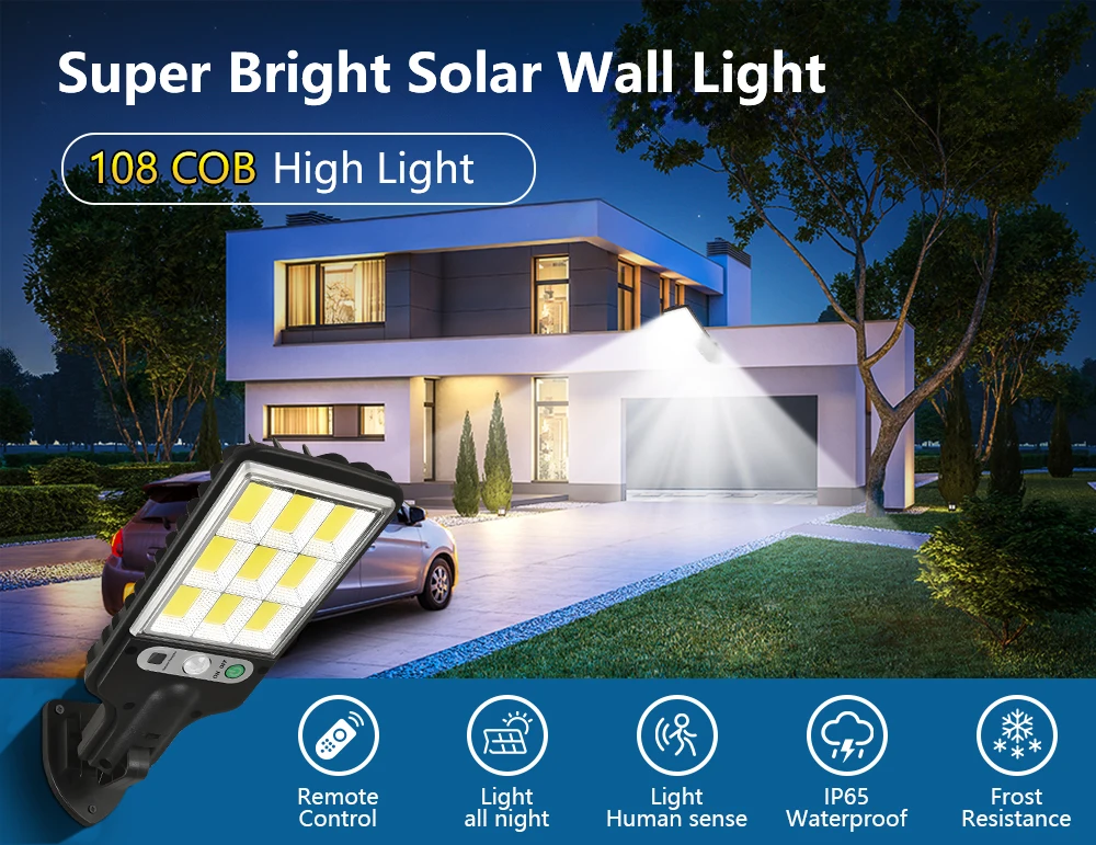 600W Powerful Outdoor Solar LED Street Lamp IP65Waterproof Solar Lamp Outdoor Courtyard Wall Light Garage Lighting Terrace Decor