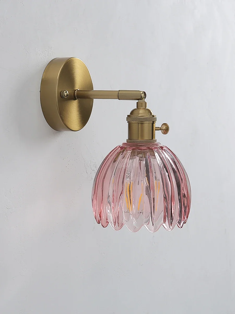 Modern Floral Glass Wall Lights LED Bedroom Study Lighting Fixtures with Adjustable Wall Sconce Colorful Simple Bedside Lamp E27