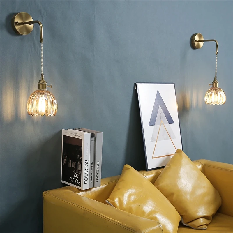 Modern Floral Glass Wall Lights LED Bedroom Study Lighting Fixtures with Adjustable Wall Sconce Colorful Simple Bedside Lamp E27