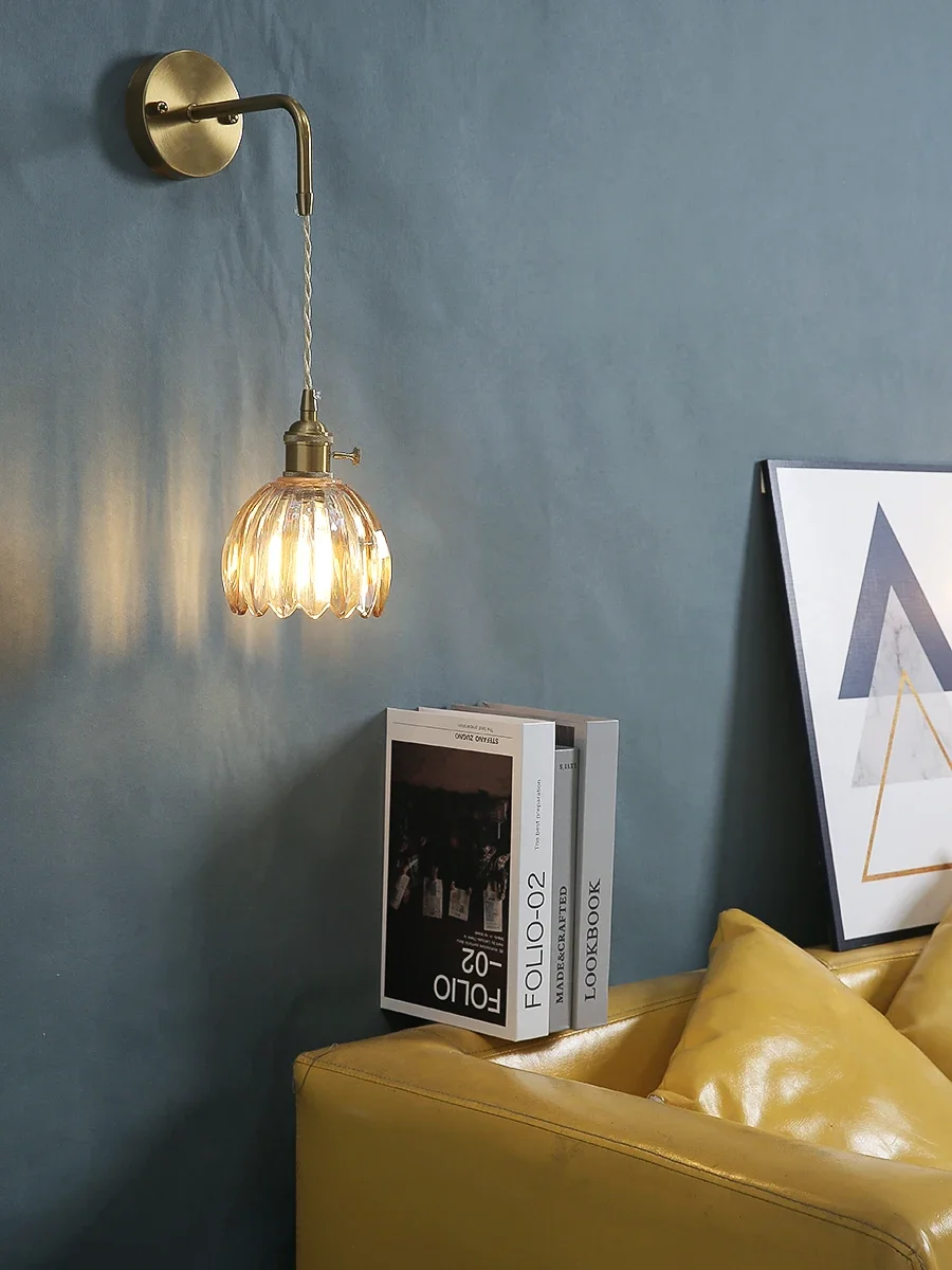 Modern Floral Glass Wall Lights LED Bedroom Study Lighting Fixtures with Adjustable Wall Sconce Colorful Simple Bedside Lamp E27
